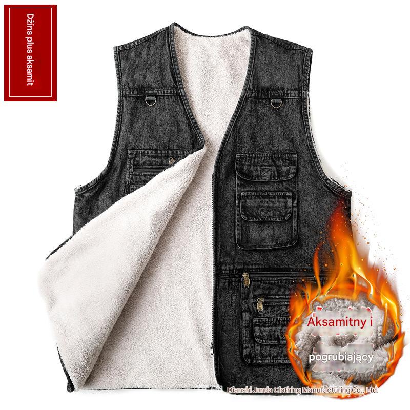 🔥🧥❄️Nowa kolekcja 50% zniżki, ocieplany męski wielofunkcyjny bezrękawnik z dżinsu XL-7XL, odporny na wiatr, ciepły i trwały