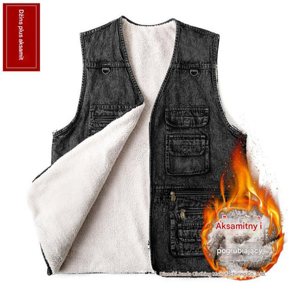 🔥🧥❄️Nowa kolekcja 50% zniżki, ocieplany męski wielofunkcyjny bezrękawnik z dżinsu XL-7XL, odporny na wiatr, ciepły i trwały