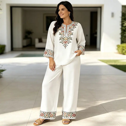 Juliet | Laneni ženski dvodijelni set, široke hlače i opuštena bluza, prozračan i lagan, idealan za ljeto