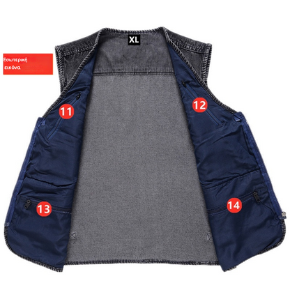 🔥 Νέα συλλογή με 50% έκπτωση, Ανδρικό εξωτερικό τζιν γιλέκο με πολλές τσέπες XL-7XL, ανθεκτικό, αναπνέον και άνετο για αποθήκευση