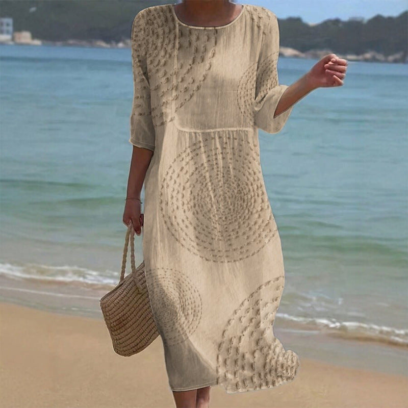 👗 Zadnji dan, 50% popusta! 【XS-4XL】Duga haljina s printom od pamuka i lana, ljetni stil, uski dizajn, široka i prozračna, skriva nedostatke figure i laska figuri.
