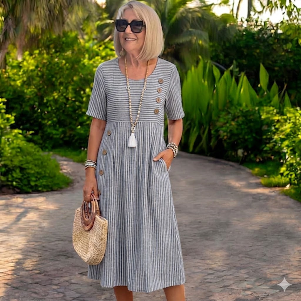 Julia – Vestido midi a rayas ligero y fluido【S-2XL】