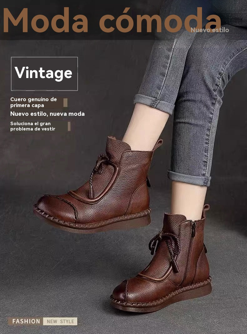 👢🔥【Tallas 35-40】40% de descuento - 👍 Nuevas botas estilo retro de cuero suave para principios de otoño 2025, transpirables y cómodas