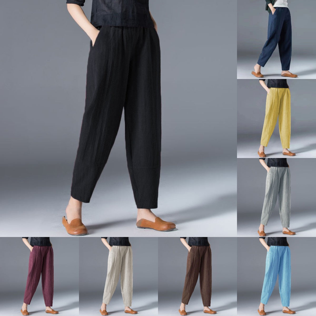 🔥🔥Pantalón casual de algodón y lino para mujer con cintura elástica3670631 