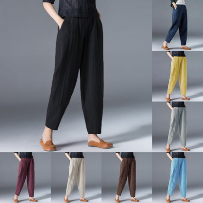 🔥🔥Pantalón casual de algodón y lino para mujer con cintura elástica3670631 