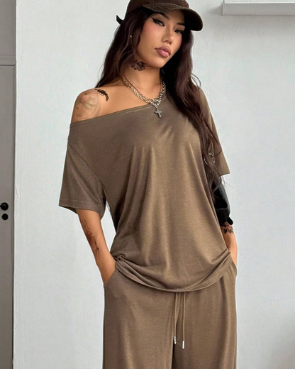 🍁Conjunto de lino de dos piezas para mujer, top de manga larga combinado con pantalón, casual, elegante y cómodo.