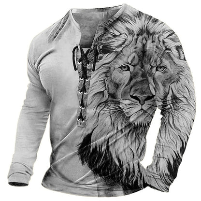 🦁🦁Muška ležerna majica dugih rukava s 3D printom