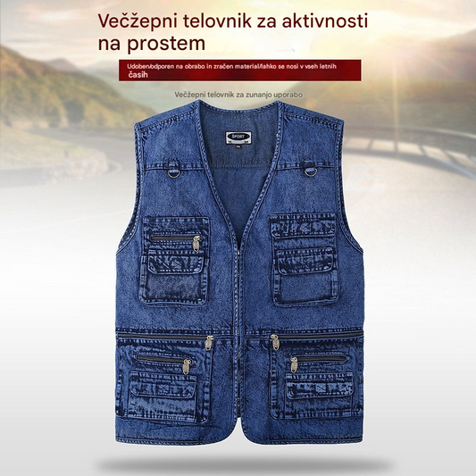 🔥Nova kolekcija s 50% popusta, moška večžepna zunanja jeans telovnik XL-7XL, vzdržljiv, zračen in priročen za shranjevanje