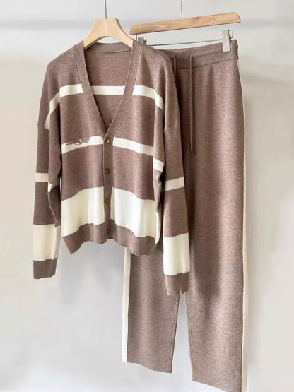 🐏🔥【S-5XL】【Dzianina + spodnie】✨🎉 Stylowy dwuczęściowy komplet z dzianiny w blokach kolorów