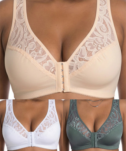 💖Precio más bajo de la historia【Conjunto de 3 piezas】【L-4XL】😍🩲Sujetador push-up de tallas grandes, hermoso encaje, diseño push-up y calado, cierre frontal