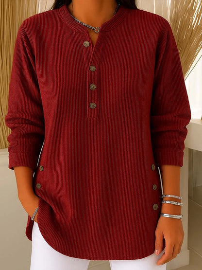 👗✨ Nueva blusa de punto para mujer 2025, de alta calidad y color sólido, estilo casual y holgado, manga larga con cuello redondo (S-4XL) 🌸💖-4178128