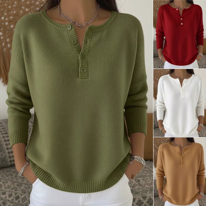 💟Último día: 50% de descuento ✨【S-2XL】Suéter de cuello en V de color sólido para mujer, suelto y casual