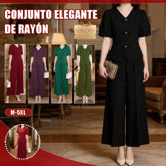 🌸【Camiseta + Pantalones de pierna ancha】Un elegante conjunto de inspiración retro con una caída fluida, confeccionado en un tejido de seda fresco: refrescante, elegante e increíblemente cómodo✨
