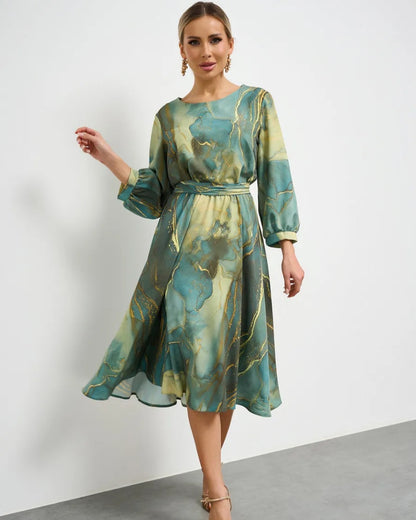 🌿Μεγάλη εκπτωτική προσφορά στο τέλος της σεζόν👗【Ανοιξιάτικη Νεράιδα】κομψό πράσινο φόρεμα με μακριά μανίκια και φούστα🌸💃