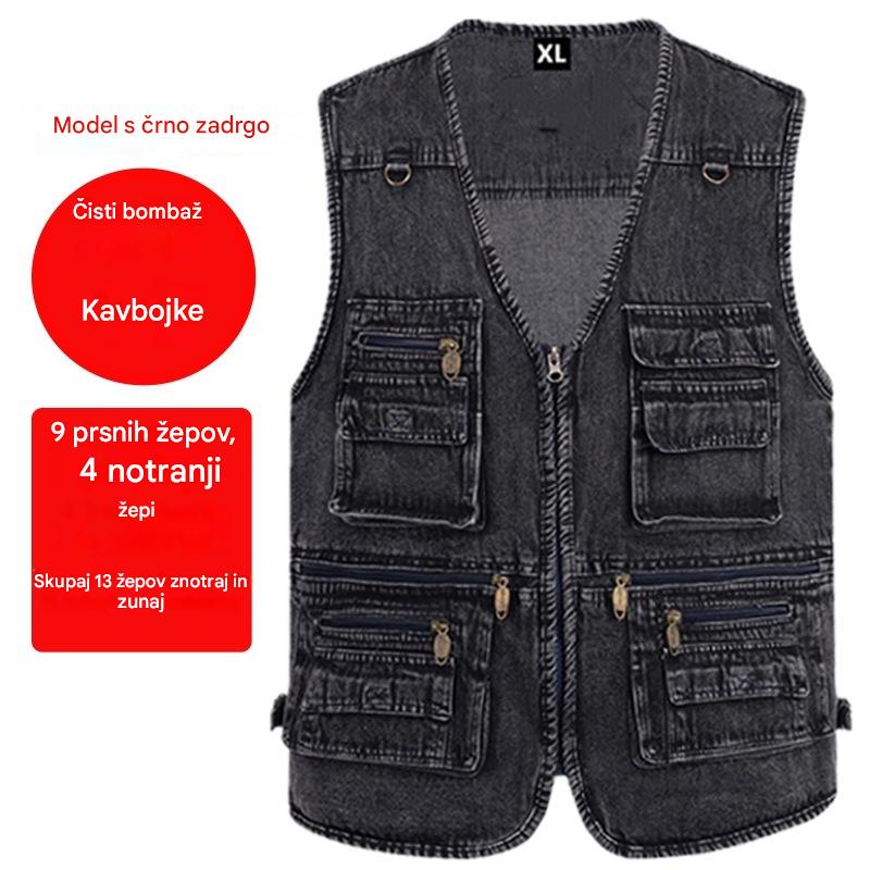 🔥Nova kolekcija s 50% popusta, moška večžepna zunanja jeans telovnik XL-7XL, vzdržljiv, zračen in priročen za shranjevanje