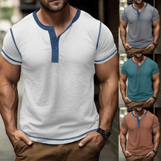👕👔【50% popusta 🔥】【S–3XL】🌈 Ljetna muška vintage majica s gumbima, kratkih rukava, u većim veličinama, s kontrastnim bojama, dostupna u 10 boja