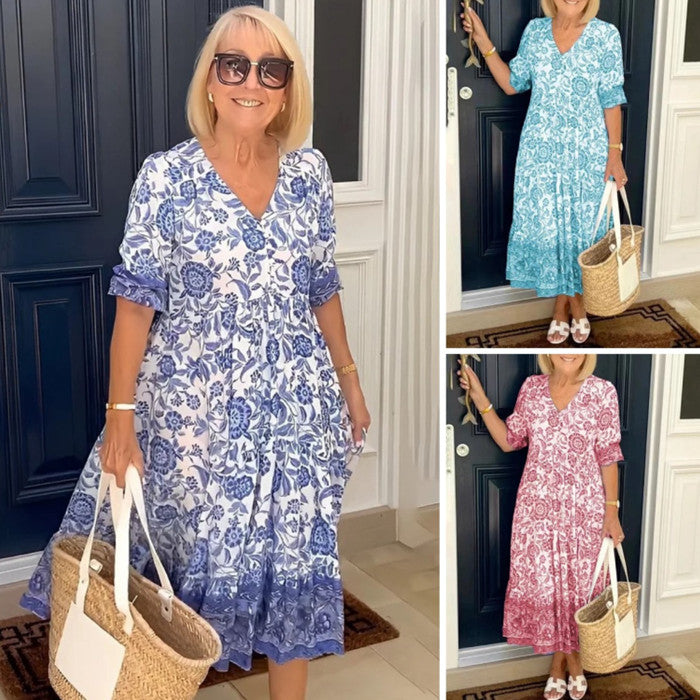 💃【S-3XL】Vestido con escote en V floral, suave, transpirable, nuevo, 2025. 