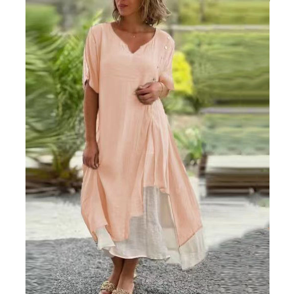 ✨【Sezonska rasprodaja】👗Nova asimetrična dvodijelna haljina s V-izrezom【S-4XL】【45-110 kg】-Besplatna dostava