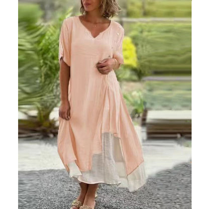 ✨【Sezonska rasprodaja】👗Nova asimetrična dvodijelna haljina s V-izrezom【S-4XL】【45-110 kg】-Besplatna dostava