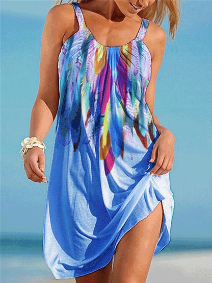 🌴👗 [Veľkosti S-5XL] Nevyhnutné letné prázdninové šaty s potlačou | Voľný strih, ktorý zakryje kilá, ideálne na plážové fotky 【40-150 kg】