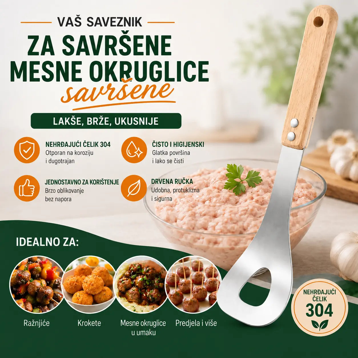 🍖 【2 komada】Kalup za mesne okruglice od nehrđajućeg čelika 304 – Idealno za izradu mesnih i ribljih okruglica, savršeno za kuhanje kod kuće 🥄