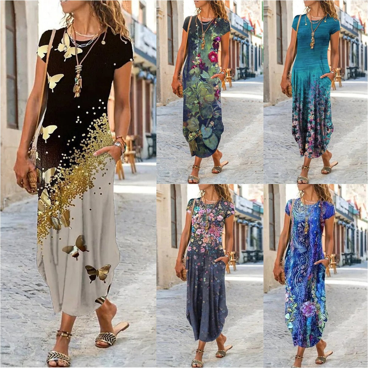 Vestido holgado con bolsillos y estampado de alta calidad para mujer, nuevo, 2024 - 3733536 