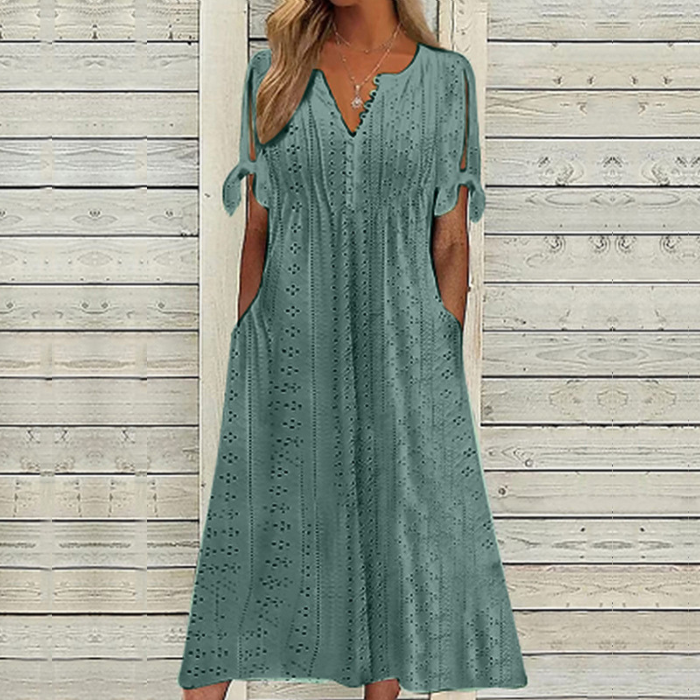 [🏆Rebajas de temporada] 👗Vestido de algodón suave en un color liso: cómodo y versátil, perfecto para el uso diario.