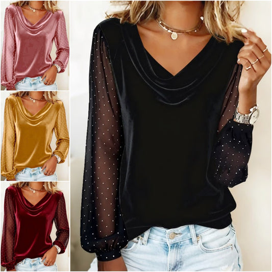 🔥🎅【Božična razprodaja 43 %】2026 nova ženska mrežasta majica z dolgimi rokavi in V-izrezom