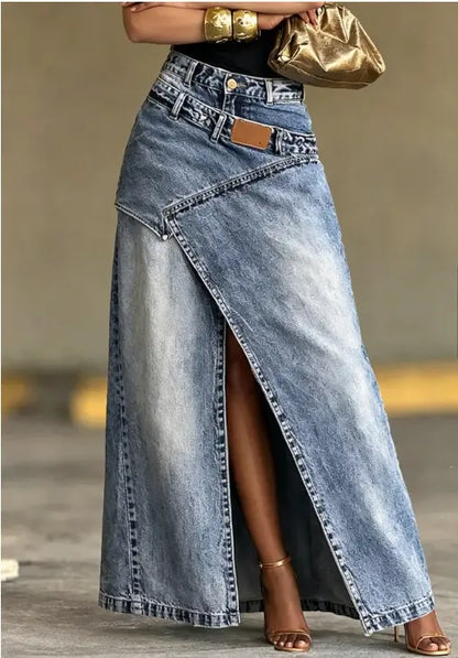 🥇【50% popusta za zadnji dan】【Veličine S-3XL】Ženska traper maksi suknja, slojeviti struk, široki kroj, elegantan dizajn