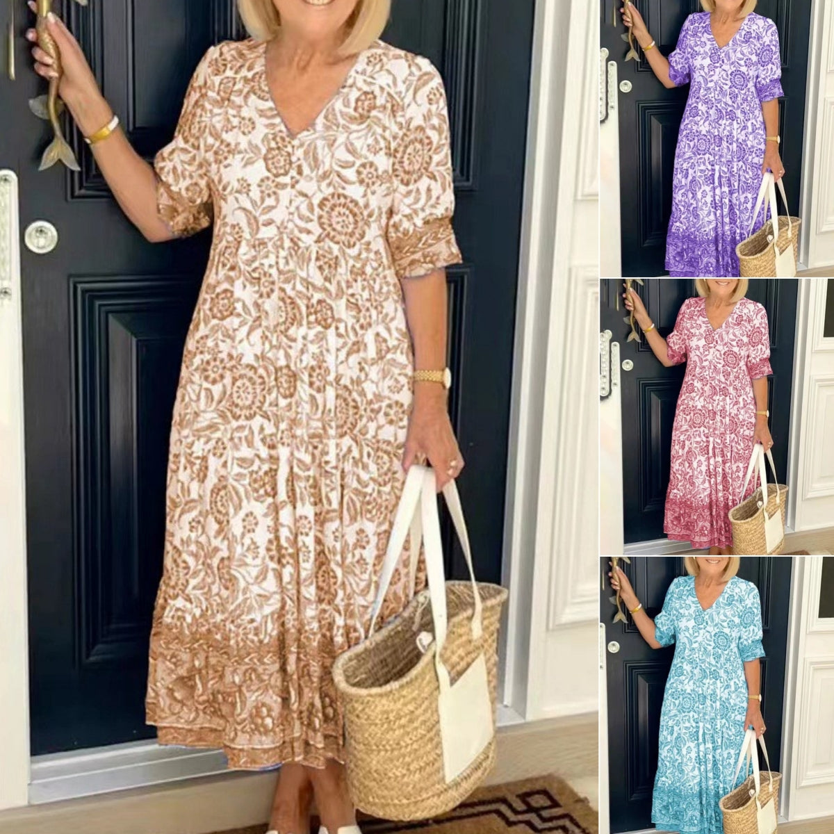 💃【S-3XL】Vestido con escote en V floral, suave, transpirable, nuevo, 2025. 