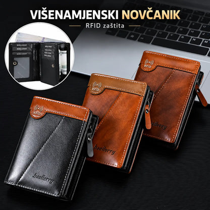 ✨ Retro novčanik od prave kože s RFID zaštitom, praktičnim patentnim zatvaračem i elegantnim dizajnom – po posebnoj cijeni!
