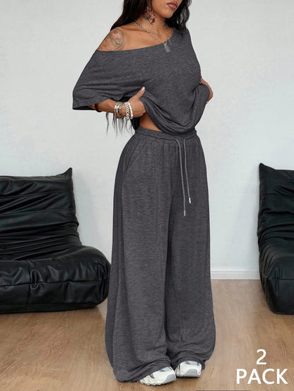 🍁Conjunto de lino de dos piezas para mujer, top de manga larga combinado con pantalón, casual, elegante y cómodo.