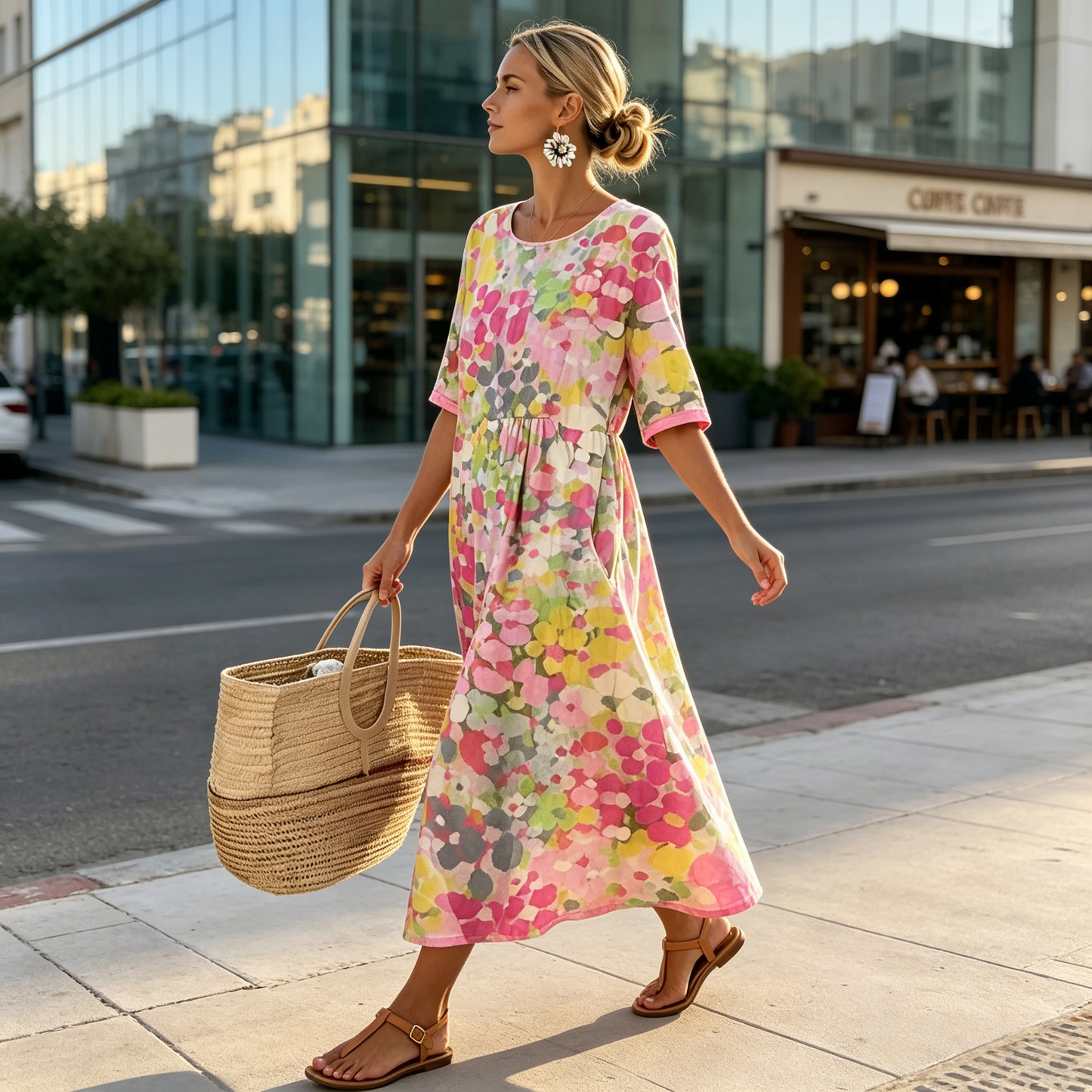 Elena | vestido francés con estampado floral, ligero, transpirable y estiliza visualmente la silueta