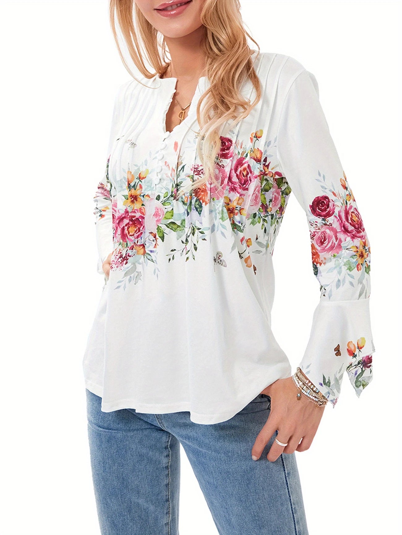 👕🥰【Сезонна отстъпка】[S-5XL] Дамска модерна тениска с V-образно деколте