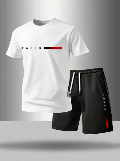 【Pago contra entrega】Conjunto deportivo de verano de 2 piezas para hombre: cómoda camiseta de manga corta y pantalones cortos para el día a día y para estar en casa.