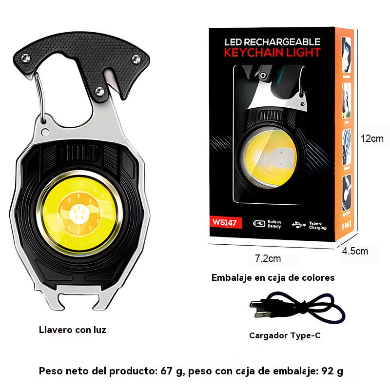 【Kupite 1, dobite 1 gratis】Večfunkcijski zunanji obesek za ključe 6 v 1 z močno lučko in funkcijo zažiganja ognja.