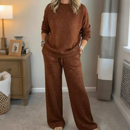 📢📢¡50% de descuento!🎅Conjunto de 2 piezas para mujer con suéter y pantalón de lentejuelas, cómodo y versátil para el día a día.