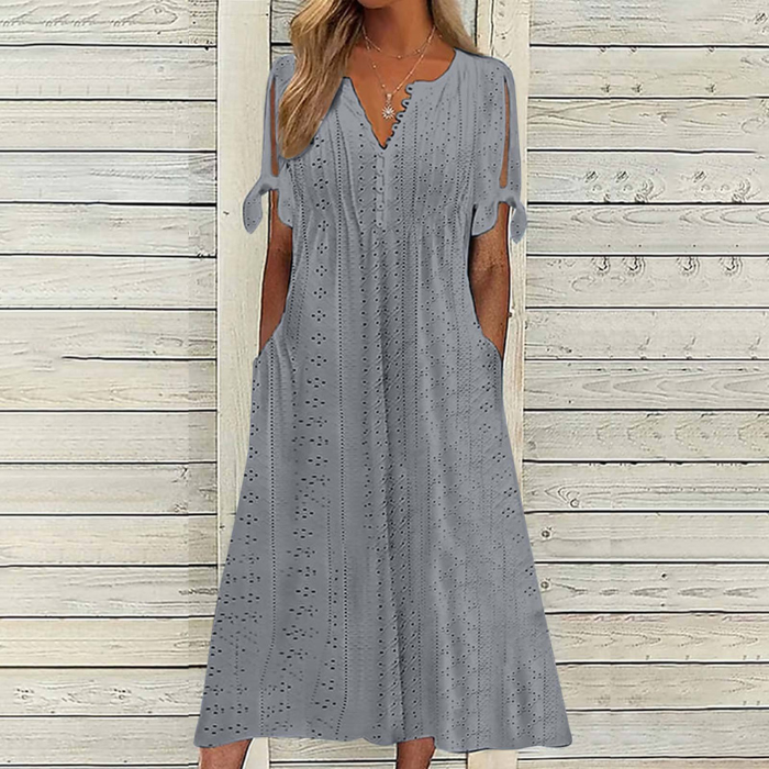 [🏆Rebajas de temporada] 👗Vestido de algodón suave en un color liso: cómodo y versátil, perfecto para el uso diario.