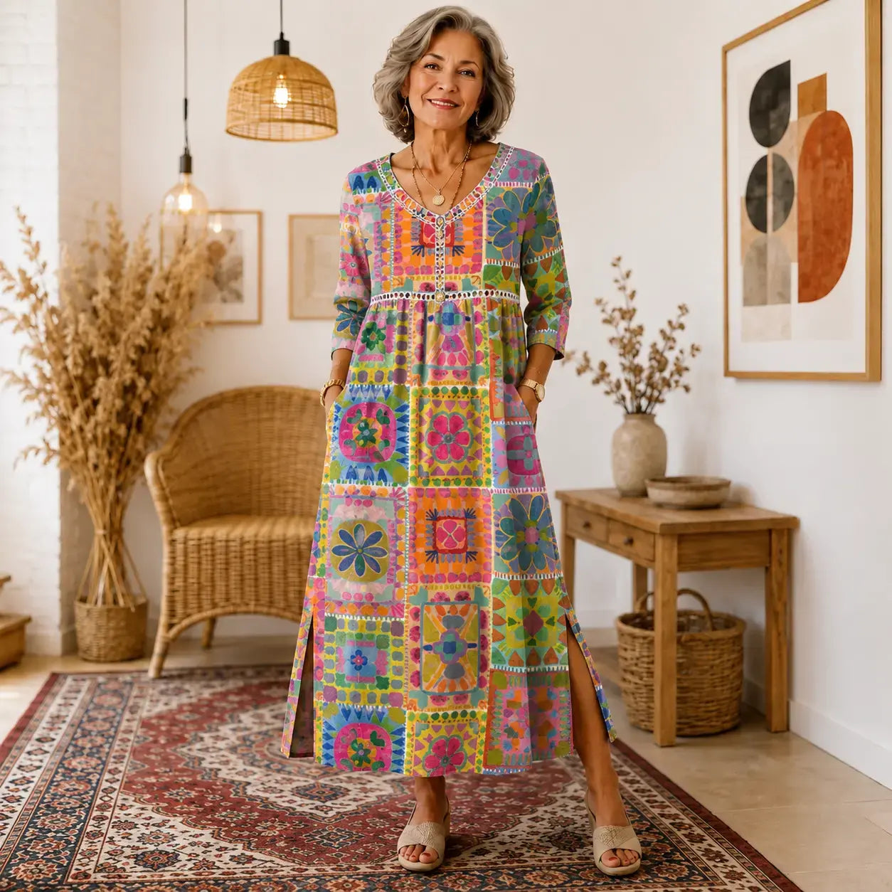 Julieta | Vestido estampado con diseño elegante de estilo vacacional, corte holgado que estiliza y alarga la figura