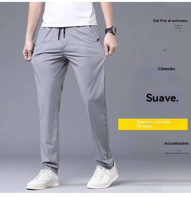 👖🔥Oferta de descuento [40-115 kg] Pantalón masculino nuevo de seda elástica Ice para primavera y verano 2026
