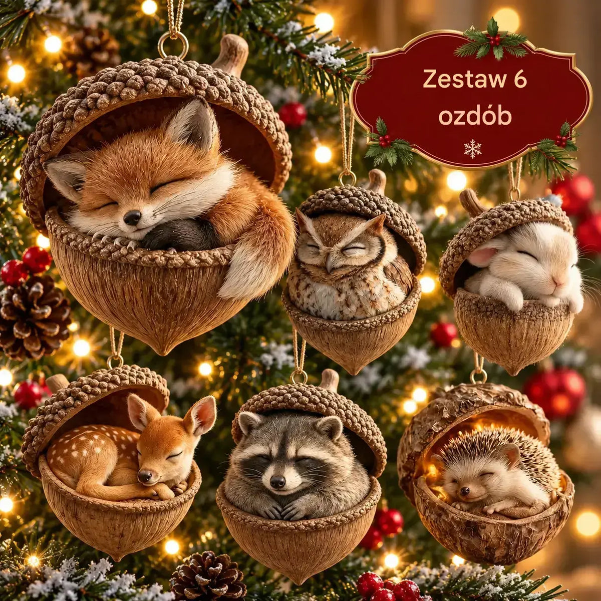 🔥【Kúpte 6 kusov a získajte 6 kusov zadarmo】🐿️🦉Vianočná ozdoba na stromček s lesnými zvieratkami