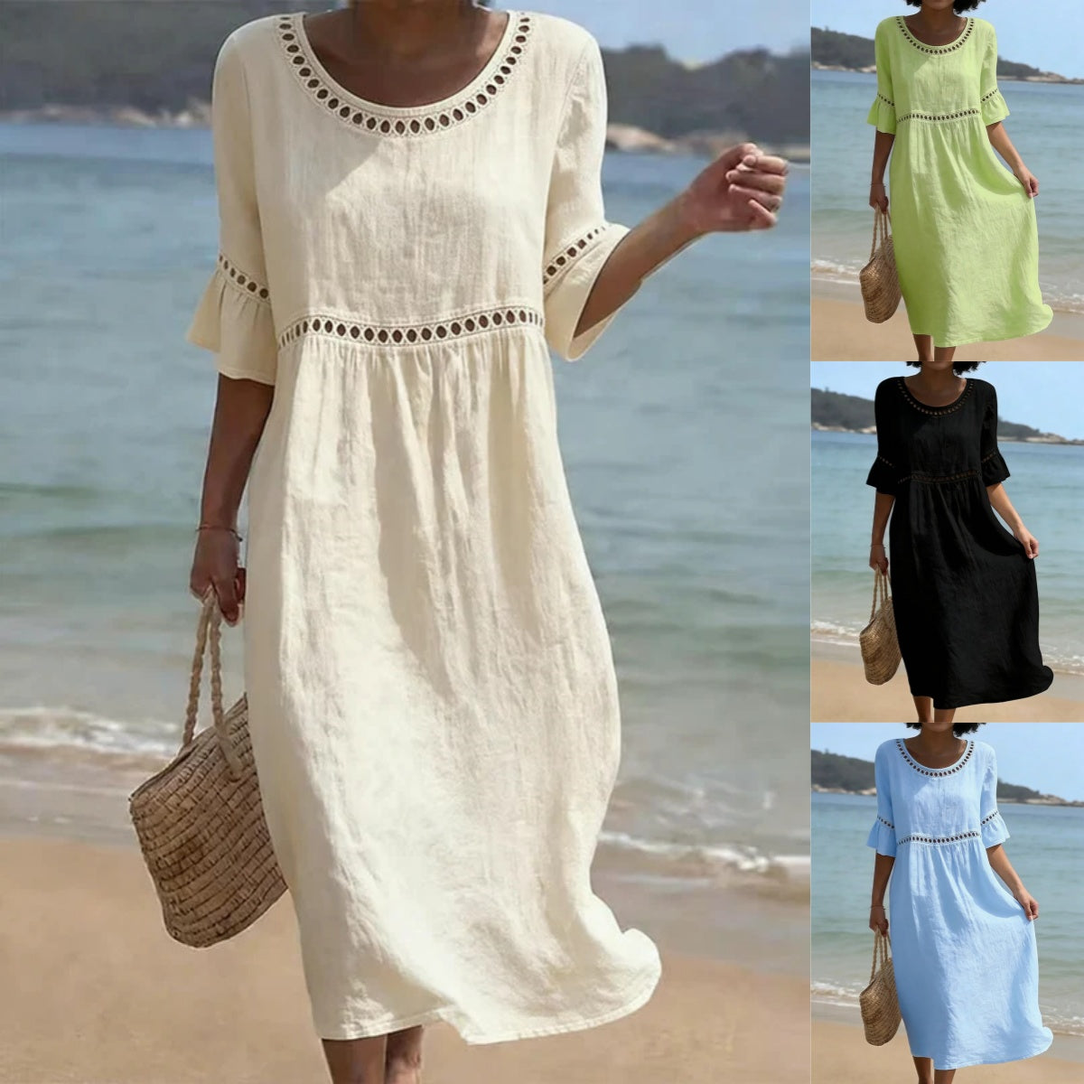 ✨👗【S-3XL】Nova ljetna haljina od prirodnog lana, dizajn puf rukava, svježa i prozračna, super mekana i udobna.