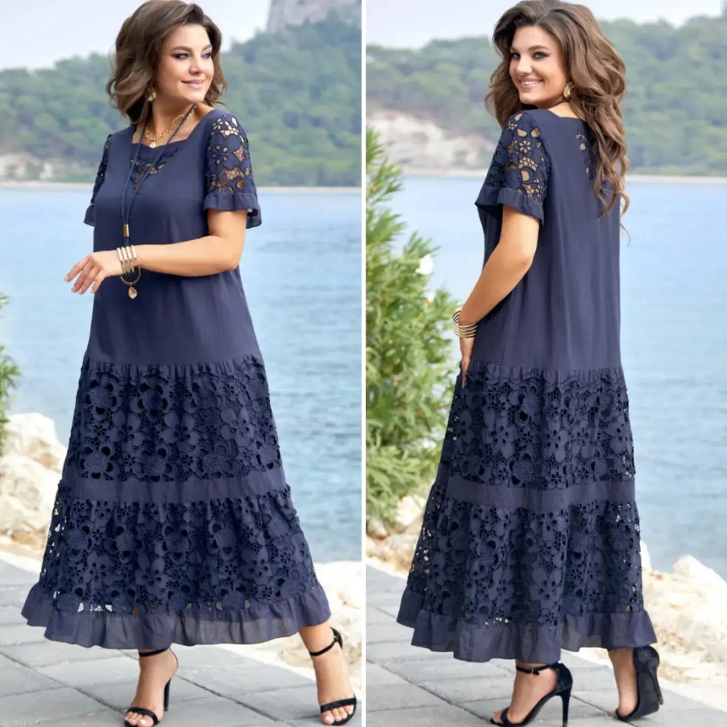 ⏳✨【Poslední den 50% sleva】【Velikosti - 5XL】Nové módní a elegantní krajkové šaty s výstřihem do V, ležérní a všestranné✅ Doprava zdarma✅ Platba při doručení