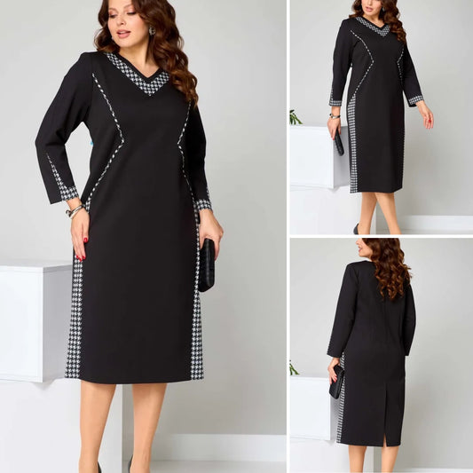 👗🎈[S-5XL] Elegantna haljina s dvosobnim dizajnom i V izrezom za jesen-zimu | Suženi kroj koji izdužuje siluetu, udobna i topla--3864370