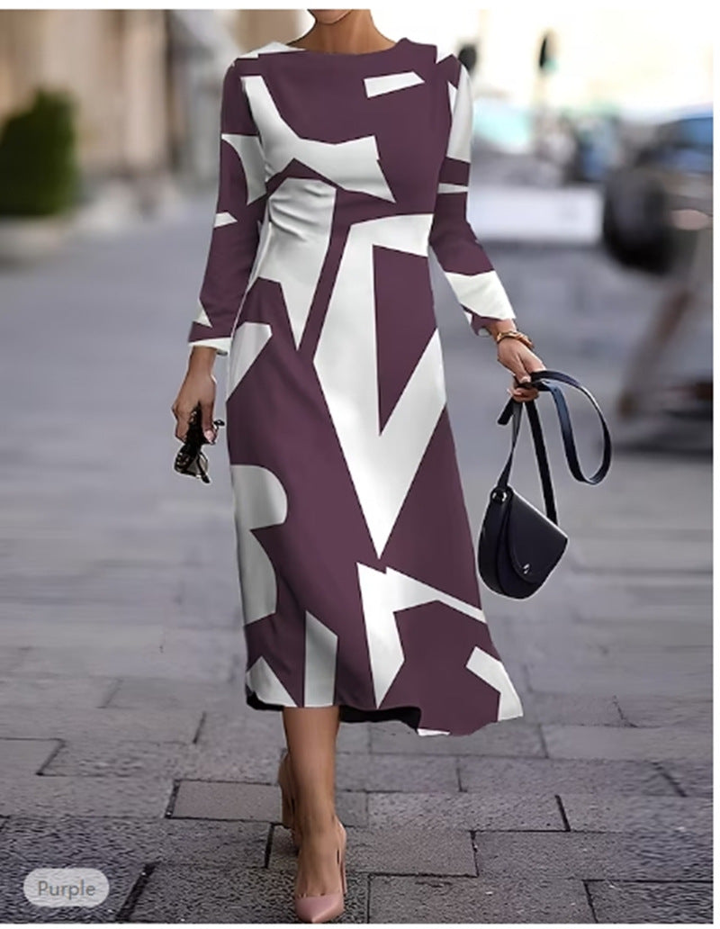 💥【Najbolje prodajano】🍂👗 Jesensko-zimska obleka z geometrijskim potiskom, modna in vsestranska, topla in udobna