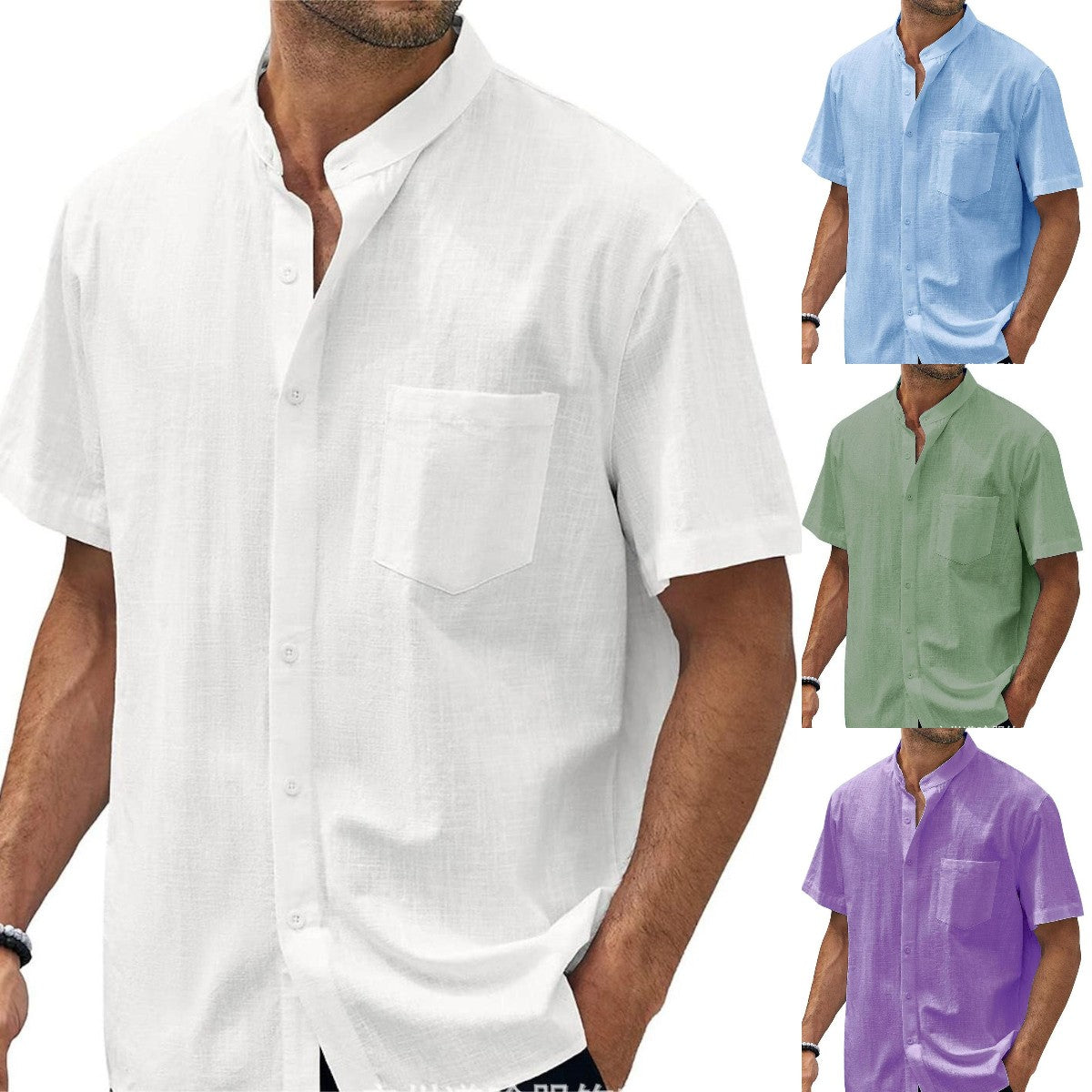 🎉【S-5XL】Camisa informal de algodón y lino para hombre, talla grande, nueva - 3731941 