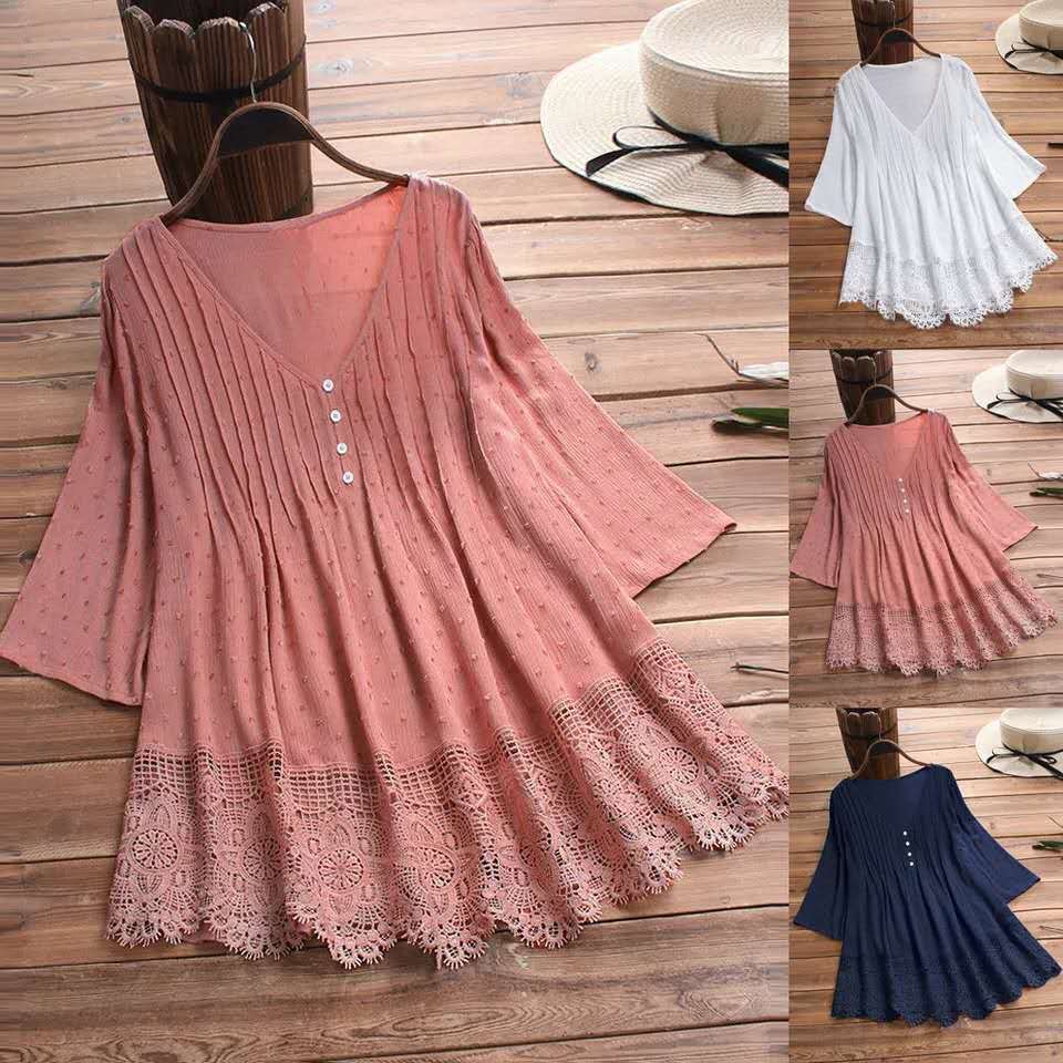 🔥Kupite 1, dobijte 1 gratis🔥【S-5XL】👚Žakard košulja s plisiranim i čipkastim uzorkom, otvoreni V izrez🌺【50-120 kg】