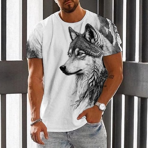 👕【2XS-6XL】🏆Nuevo producto de verano: camiseta con estampado de lobo para hombre, algodón agradable para la piel, suave y transpirable 