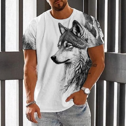👕【2XS-6XL】🏆Nuevo producto de verano: camiseta con estampado de lobo para hombre, algodón agradable para la piel, suave y transpirable 
