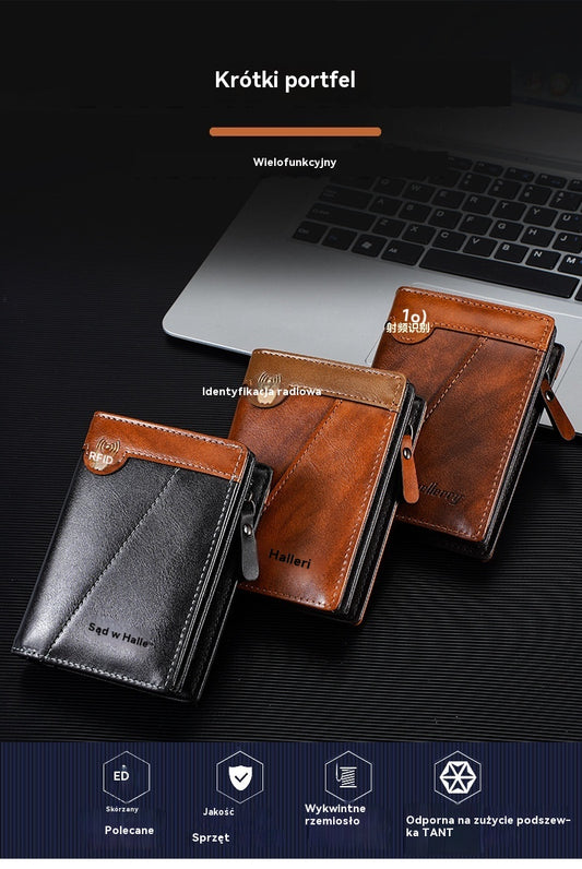 ✨【Kup 1, a 1 dostaniesz gratis】Nowy, wysokiej jakości portfel męski w stylu retro z zamkiem błyskawicznym i funkcją antykradzieżową RFID.